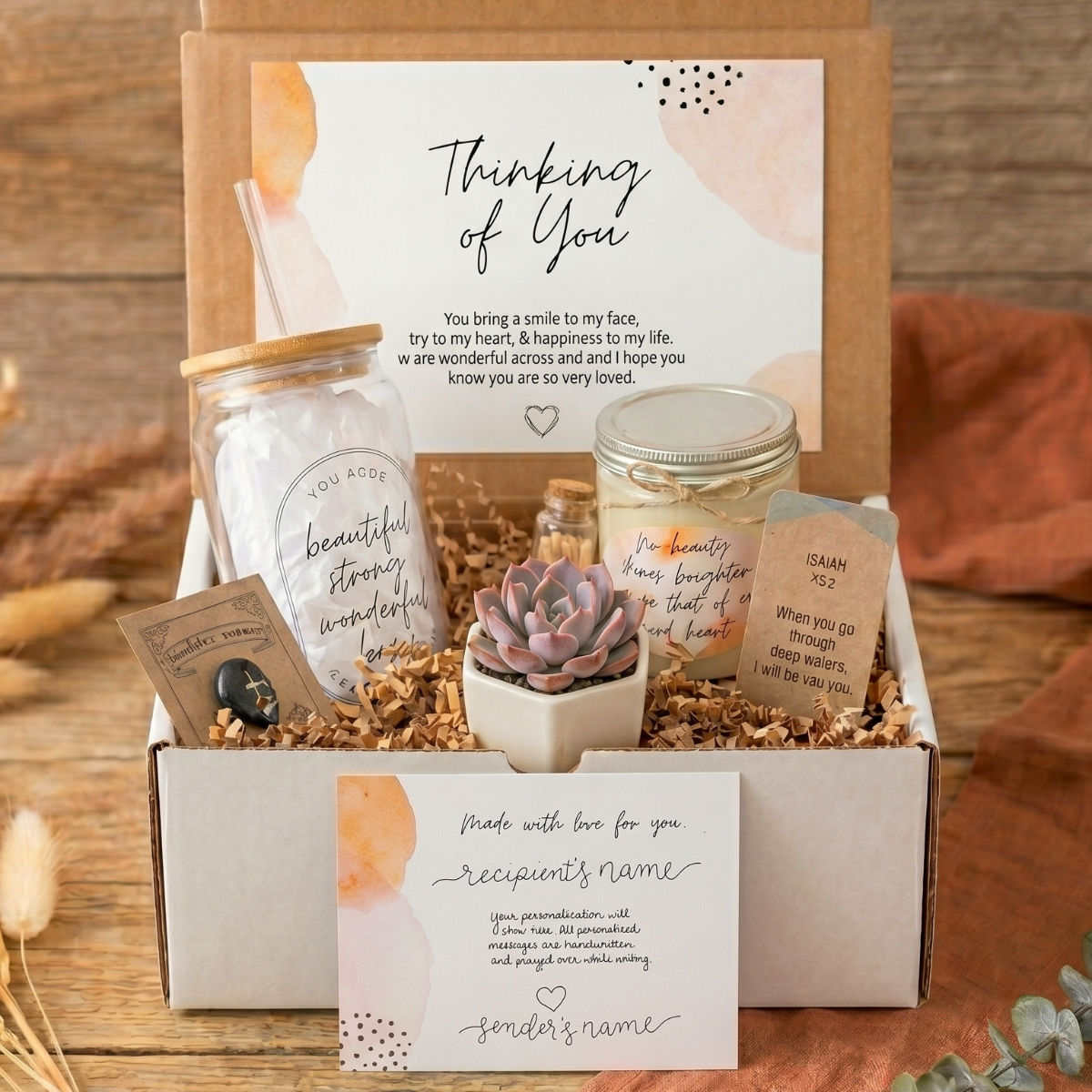 Thinking of you gift box for sale, comfort gift box with succulent and message card, healing plant gift box for emotional support, small comfort gift box with succulent for friend, handmade succulent gift box with personalized message