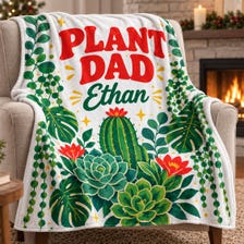 buy tropical plant dad personalized blanket 30x40in online, vibrant tropical foliage design celebrating plant enthusiast fathers, soft cozy fleece construction perfect for lounging, personalized name customization for unique sentimental touch, durable machine washable fabric ideal for everyday use, perfect cozy reading nook accent, meaningful gift idea for plant-loving dads