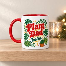 buy tropical plant dad personalized mug 11 oz online, vibrant tropical leaf design with lush green foliage, personalized custom name or text on ceramic surface, durable dishwasher-safe coffee mug, perfect gift for plant enthusiasts and indoor gardeners, ideal office desk accessory for plant lovers, unique personalized gift idea for dad