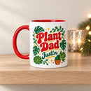 15 oz tropical plant dad personalized mug for sale, lush tropical plant artwork with colorful foliage and botanical details, premium ceramic construction with custom name personalization, versatile daily-use mug for home office or kitchen, beautiful tropical-themed decorative piece for plant parent collections, special personalized gift for dads who love houseplants