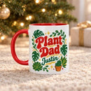 15 oz tropical plant dad personalized mug for sale, lush tropical plant artwork with colorful foliage and botanical details, premium ceramic construction with custom name personalization, versatile daily-use mug for home office or kitchen, beautiful tropical-themed decorative piece for plant parent collections, special personalized gift for dads who love houseplants