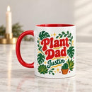15 oz tropical plant dad personalized mug for sale, lush tropical plant artwork with colorful foliage and botanical details, premium ceramic construction with custom name personalization, versatile daily-use mug for home office or kitchen, beautiful tropical-themed decorative piece for plant parent collections, special personalized gift for dads who love houseplants