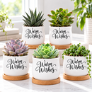 buy white mini ceramic planter with bamboo base online, warm wishes themed decoration, perfect for tea lights or wrapped treats, tabletop accent piece