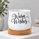 buy white mini ceramic planter with bamboo base online, warm wishes themed decoration, perfect for tea lights or wrapped treats, tabletop accent piece