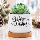 buy white mini ceramic planter with bamboo base online, warm wishes themed decoration, perfect for tea lights or wrapped treats, tabletop accent piece