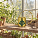 gold and green tree watering can christmas tree hydration station for sale, luxury ceramic composition with deep green tree accents and rich gold detailing, decorative spout with precision pour, collector-quality finish, perfect for curated holiday botanical displays, exceptional gift for refined plant lovers
