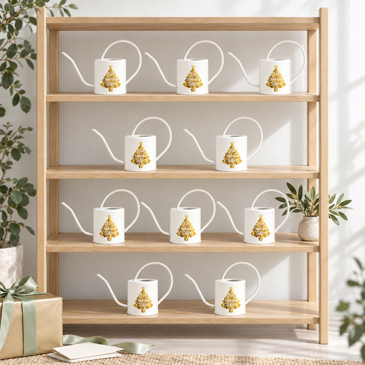 white gold tree Pack of Watering Can - Christmas Tree Hydration Station for sale, decorative christmas tree watering can, strong white plastic, 1 liter capacity, perfect for dish gardens, festive plant gift