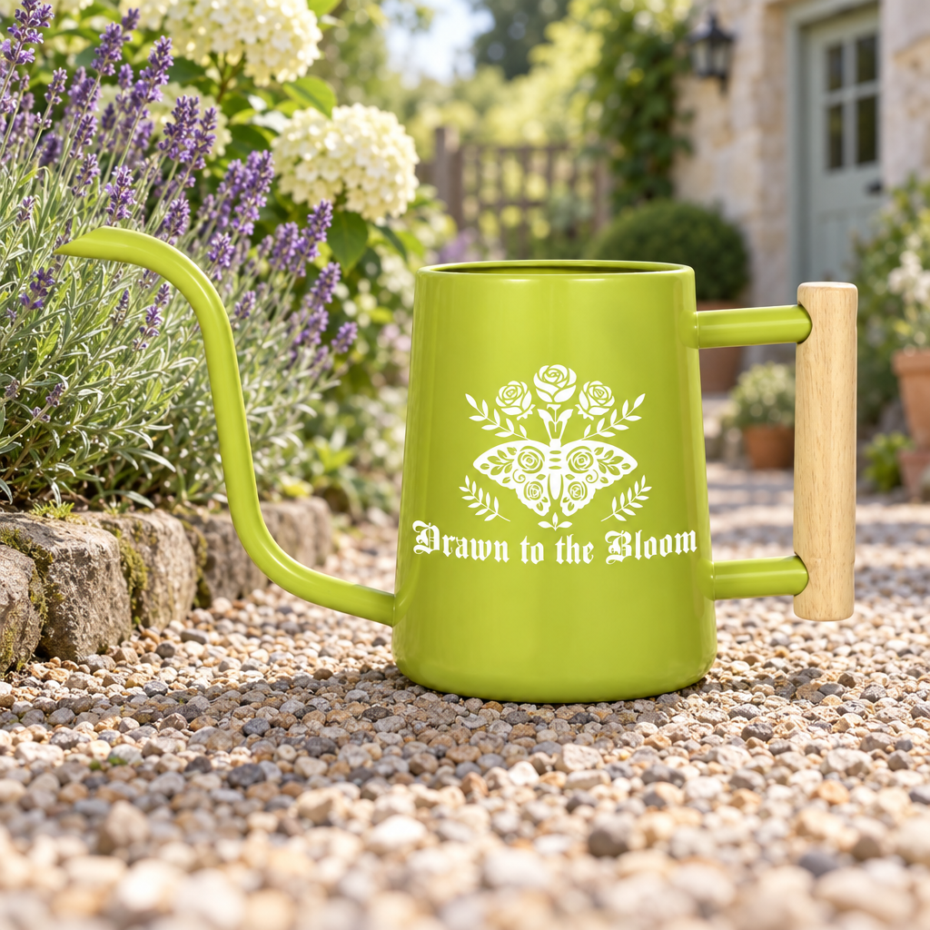buy Watering Can - Drawn to the Bloom gray online, understated gray palette with detailed floral design, excellent weight balance for control and reach, weather-sealed finish for outdoor durability, great for year-round garden use and storage, lovely gift for practical gardeners