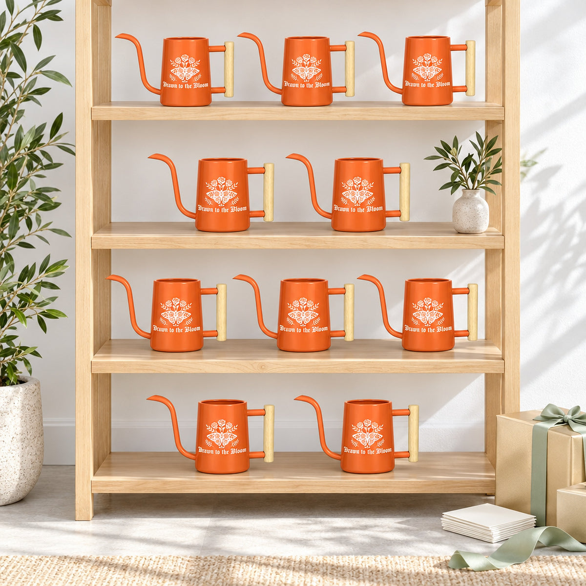 gray 30-pack Pack of Watering Can - Drawn to the Bloom for sale, industrial concrete gray finish, robust galvanized steel frame, compact storage friendly design, ideal for everyday botanical care, wonderful present for nature enthusiasts