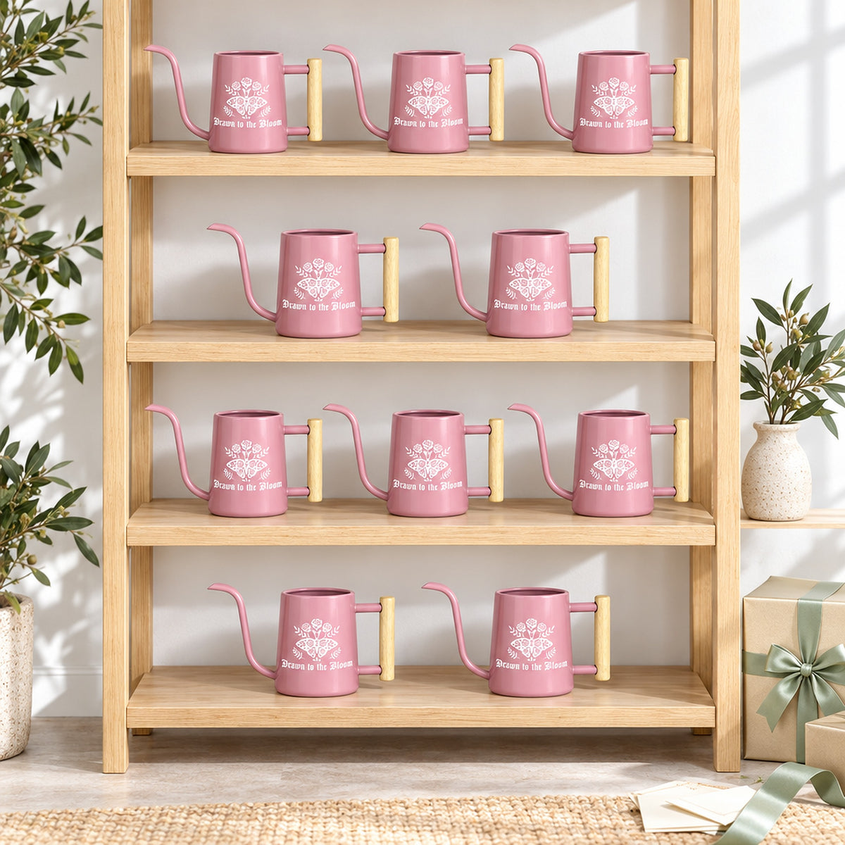 buy Pack of Watering Can - Drawn to the Bloom 5-pack pink online, playful blush pink tone, high quality painted finish, ergonomic balanced handle, perfect for windowsill plant collections, great gardening gift