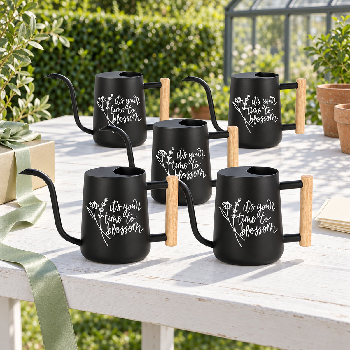 buy Pack of Watering Can - It's Your Time to Blossom gray 20-pack online, sophisticated slate gray tone, sturdy galvanized metal, balanced carrying handle, ideal for urban gardening setups, beautiful housewarming gift