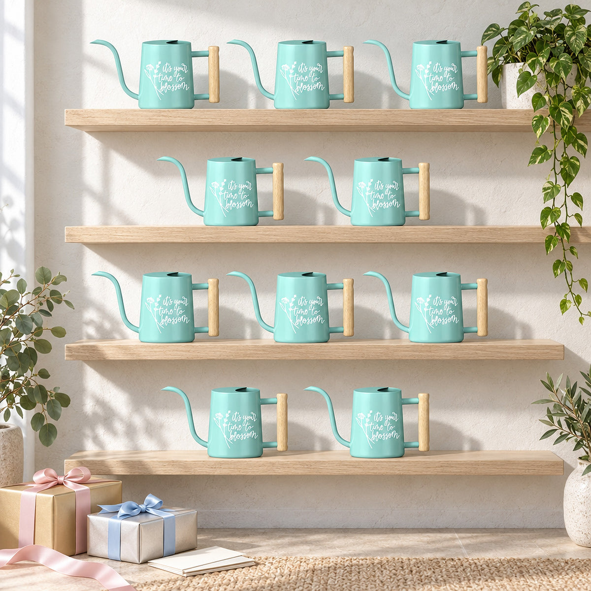 black 30-pack Pack of Watering Can - It's Your Time to Blossom for sale, sleek black finish, bulk commercial quantity, durable welded joints, ideal for nursery workflows, beautiful housewarming gift