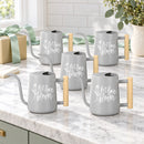 teal 30-pack pack of watering can - let love bloom for sale, bright coastal color, durable enameled steel, classic farmhouse shape, great for outdoor party favors, wonderful plant themed gift