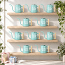 teal 30-pack pack of watering can - let love bloom for sale, bright coastal color, durable enameled steel, classic farmhouse shape, great for outdoor party favors, wonderful plant themed gift