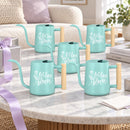 teal 30-pack pack of watering can - let love bloom for sale, bright coastal color, durable enameled steel, classic farmhouse shape, great for outdoor party favors, wonderful plant themed gift