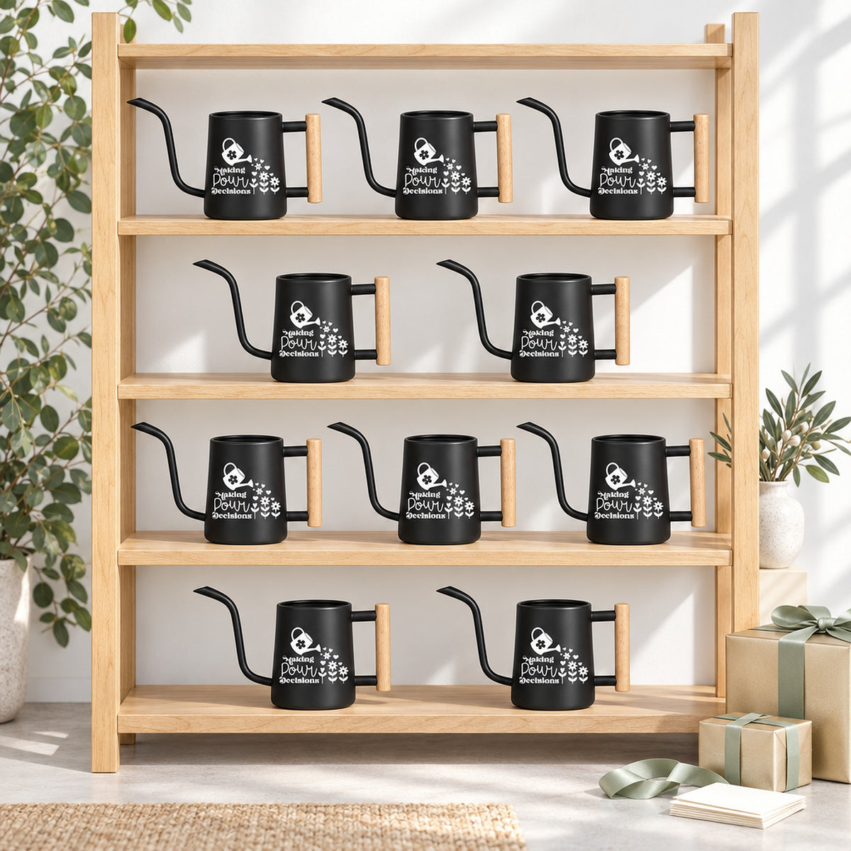 pink pack of watering can making pour decisions 30-pack for sale, thirty pink watering cans, soft rose color, lightweight durable frame, great for small houseplants, beautiful housewarming gift