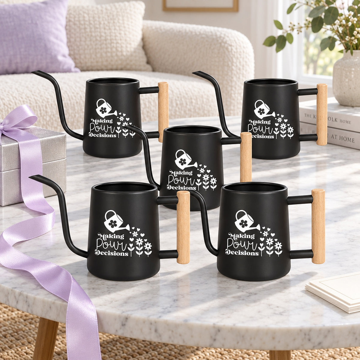 buy purple pack of watering can making pour decisions 20-pack online, twenty purple watering vessels, vibrant lilac shade, balanced dual-handle design, perfect for succulents and air plants, unique plant lover gift