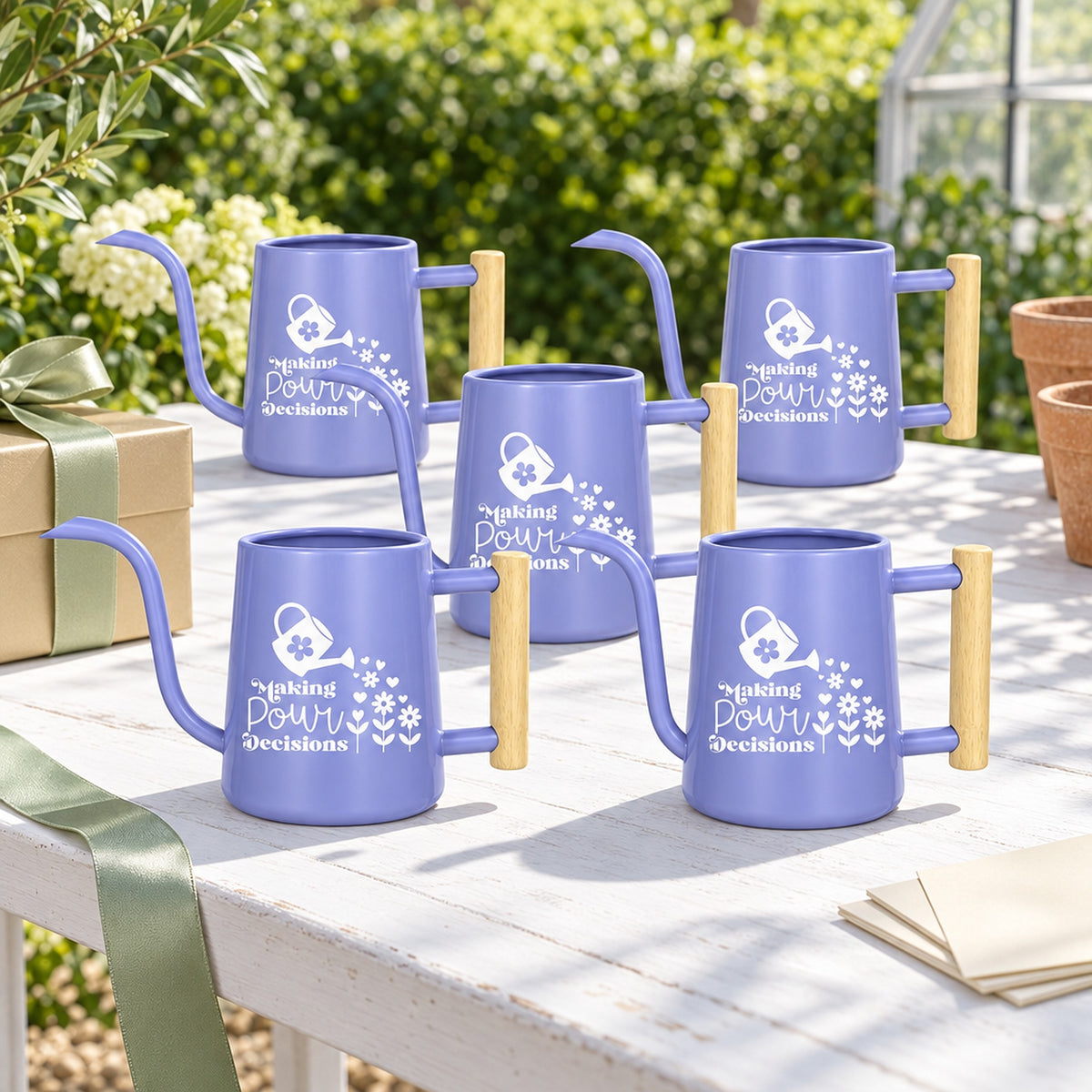 buy black pack of watering can making pour decisions 10-pack online, ten black watering cans, elegant dark finish, sturdy plastic build, great for small houseplants, beautiful housewarming gift