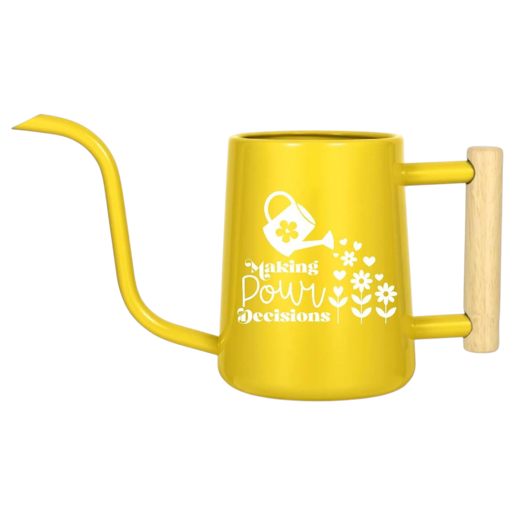 orange Watering Can - Making Pour Decisions for sale, tangerine orange semi-gloss surface with wide comfortable handle, 2.2-liter volume, modern sculptural shape, perfect for mixed container gardens, unique creative gardener gift