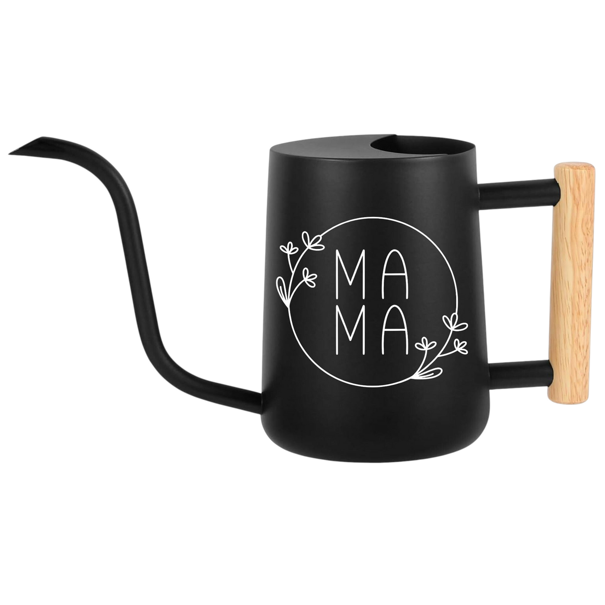 buy watering can mama floral black online, sleek black finish with floral design details, ergonomic spout for precise watering, durable polymer construction, ideal for indoor and outdoor planters, perfect gardening gift for plant enthusiasts