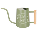 gray watering can mama floral for sale, cool gray shade paired with intricate mama floral pattern, angled spout nozzle for targeted watering, versatile design fits modern and traditional decor, perfect for seed starting and potted flower care, ideal housewarming gift for new gardeners