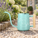 gray watering can mama floral for sale, cool gray shade paired with intricate mama floral pattern, angled spout nozzle for targeted watering, versatile design fits modern and traditional decor, perfect for seed starting and potted flower care, ideal housewarming gift for new gardeners