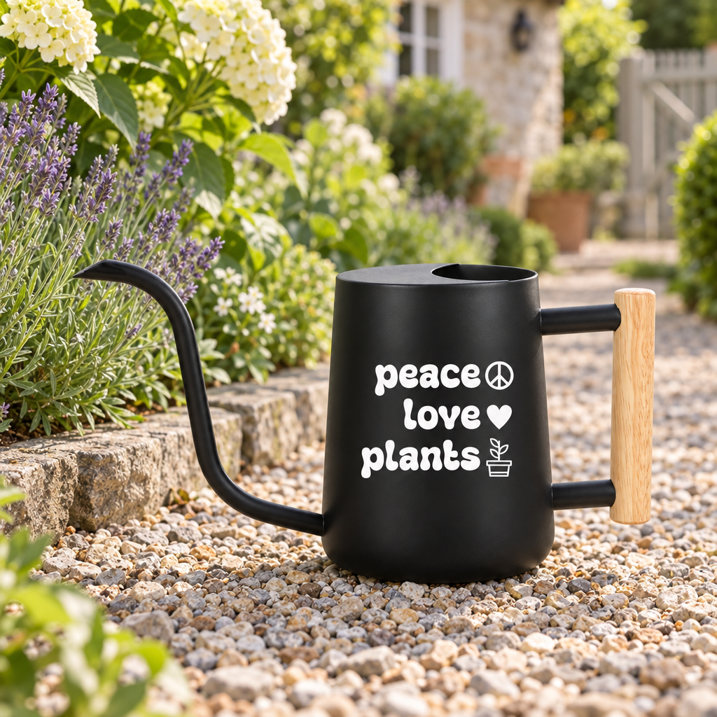 buy watering can peace love plants emerald green online, rich jewel-toned emerald finish with trendy plant-themed messaging, rounded modern silhouette with extended spout, versatile size for various pot collections, perfect for succulents and potted herbs, wonderful housewarming gift for plant parents