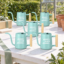 black pack of watering can - peace love plants for sale, sleek noir aesthetic, robust iron material, narrow pouring neck, ergonomic balance, ideal for indoor planters, great gardening gift