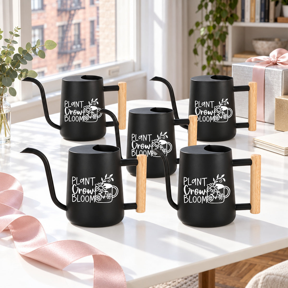 buy pack of watering can - plant grow bloom 5-pack gray online, industrial charcoal gray tone, fade-resistant exterior, steady-pour narrow neck, ideal for office desk plants, great gardening gift