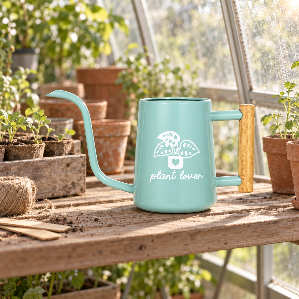 buy watering can plant lover black online, sophisticated ebony black finish with modern angular design, eco-friendly durable material, 2-liter capacity with measurement markings, perfect for balanced watering of mixed container plants, exceptional gift for sustainable gardeners