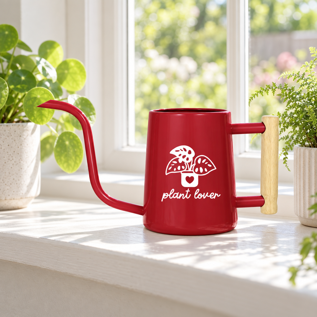 buy watering can plant lover black online, glossy black exterior with ribbed grip zones, durable resin material with reinforced spout, 2.5-liter generous capacity, ideal for multiple plants and frequent watering, fantastic gift for plant care enthusiasts