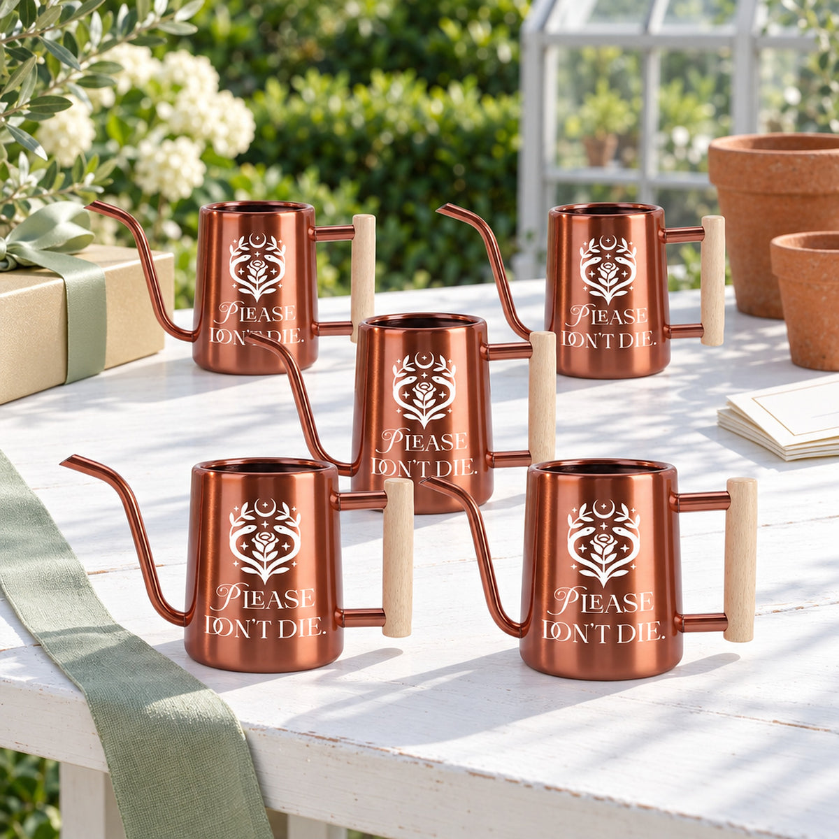 buy pack of watering can - please don't die 30-pack gray online, slate gray tone, sturdy handle, weather-resistant material, perfect for backyard flora, practical plant lover gift