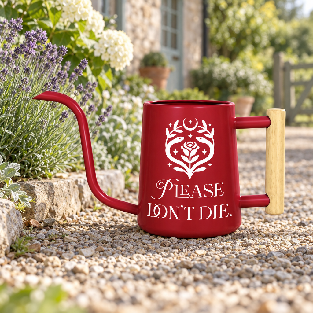 buy gray watering can please don't die online, minimalist gray appearance with witty encouragement text, 1.5-liter volume, smooth matte material, perfect for small succulents and cacti collections, thoughtful gift for desk plant owners