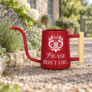 buy watering can please don't die black online, durable plastic construction with humorous motivational text design, compact ergonomic spout for precise watering, available in black gray orange and pink color options, ideal for indoor houseplants and container gardens, unique plant lover gift for gardeners with a sense of humor