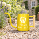 buy watering can please don't die black online, durable plastic construction with humorous motivational text design, compact ergonomic spout for precise watering, available in black gray orange and pink color options, ideal for indoor houseplants and container gardens, unique plant lover gift for gardeners with a sense of humor