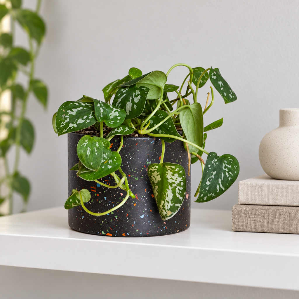 buy Eco-Friendly Terrazzo Planter online, recycled concrete speckled pot, modern home decor accent, small desk accessory, thoughtful gift for home and garden