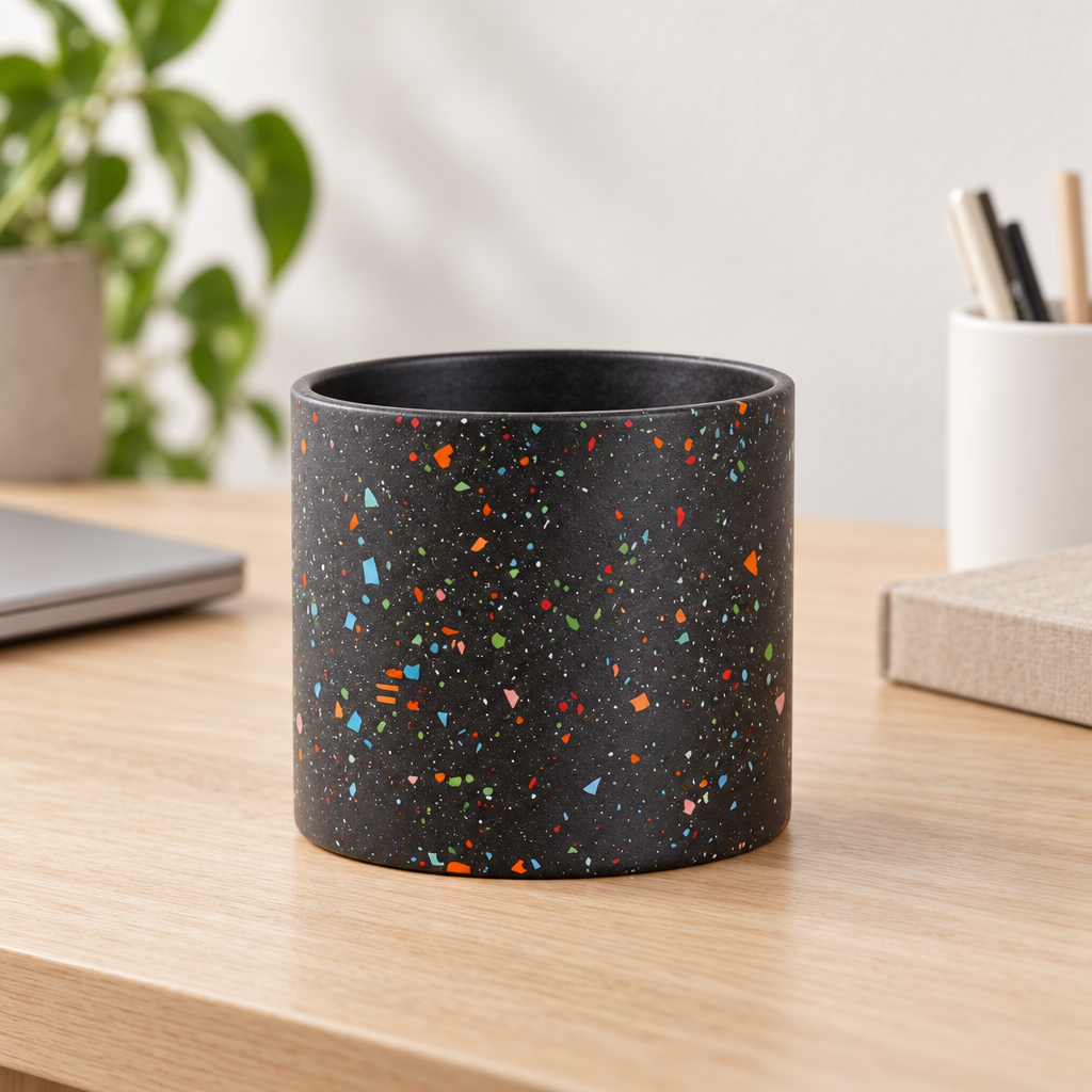no tray Eco-Friendly Terrazzo Planter for sale, sustainable concrete chip design, unique indoor outdoor pot, decorative display item, perfect present for any occasion