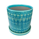 8 inch Teal Bohemian Arc Pot for sale, Decorative Ceramic Pot for Succulents and Houseplants