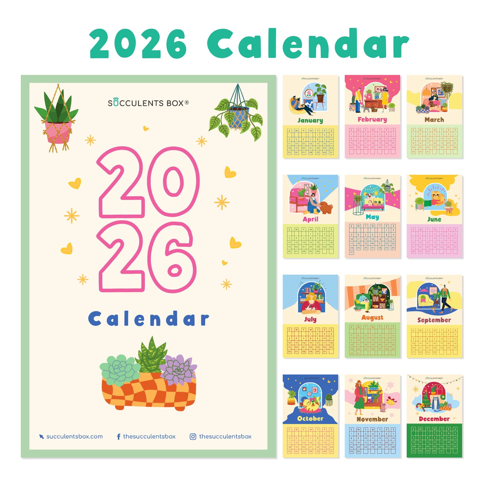 Free 2026 Printable Calendar, Succulent & Houseplant Monthly Planner, 2026 Houseplant Calander Pdf File