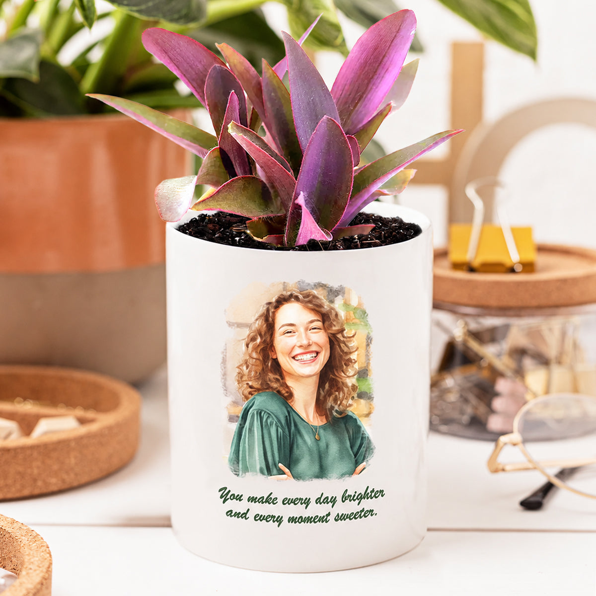 custom ceramic pot, ceramic planter, personalized pottery, plant lover gift, office desk decor ideas
