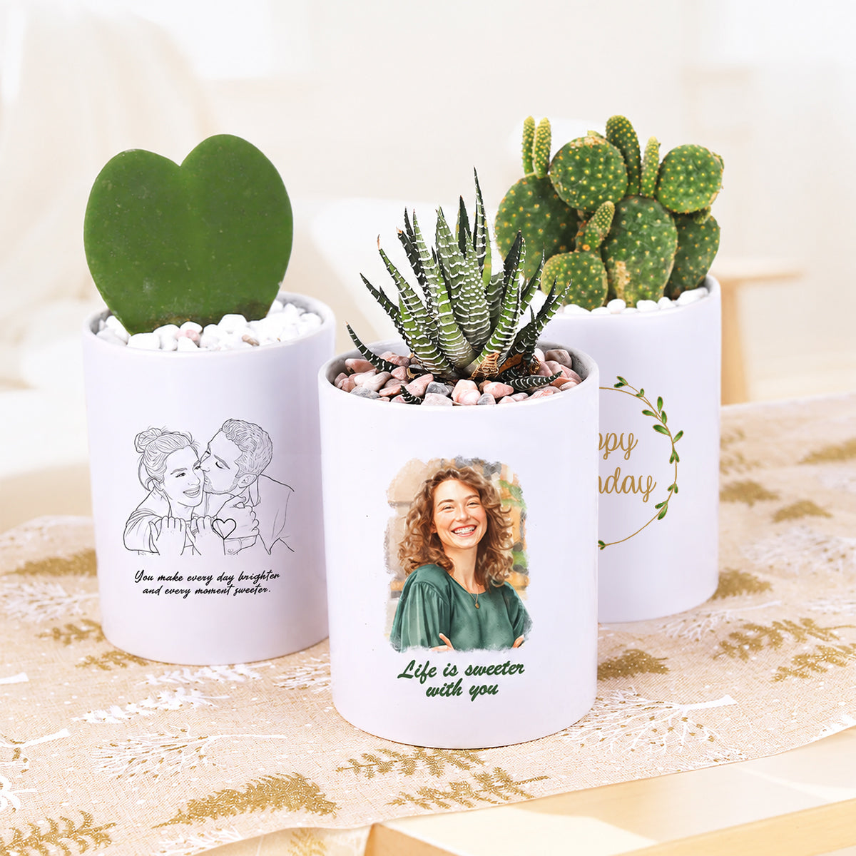 personalized photo succulent planter, unique handmade housewarming gift, succulent houseplant lover gift