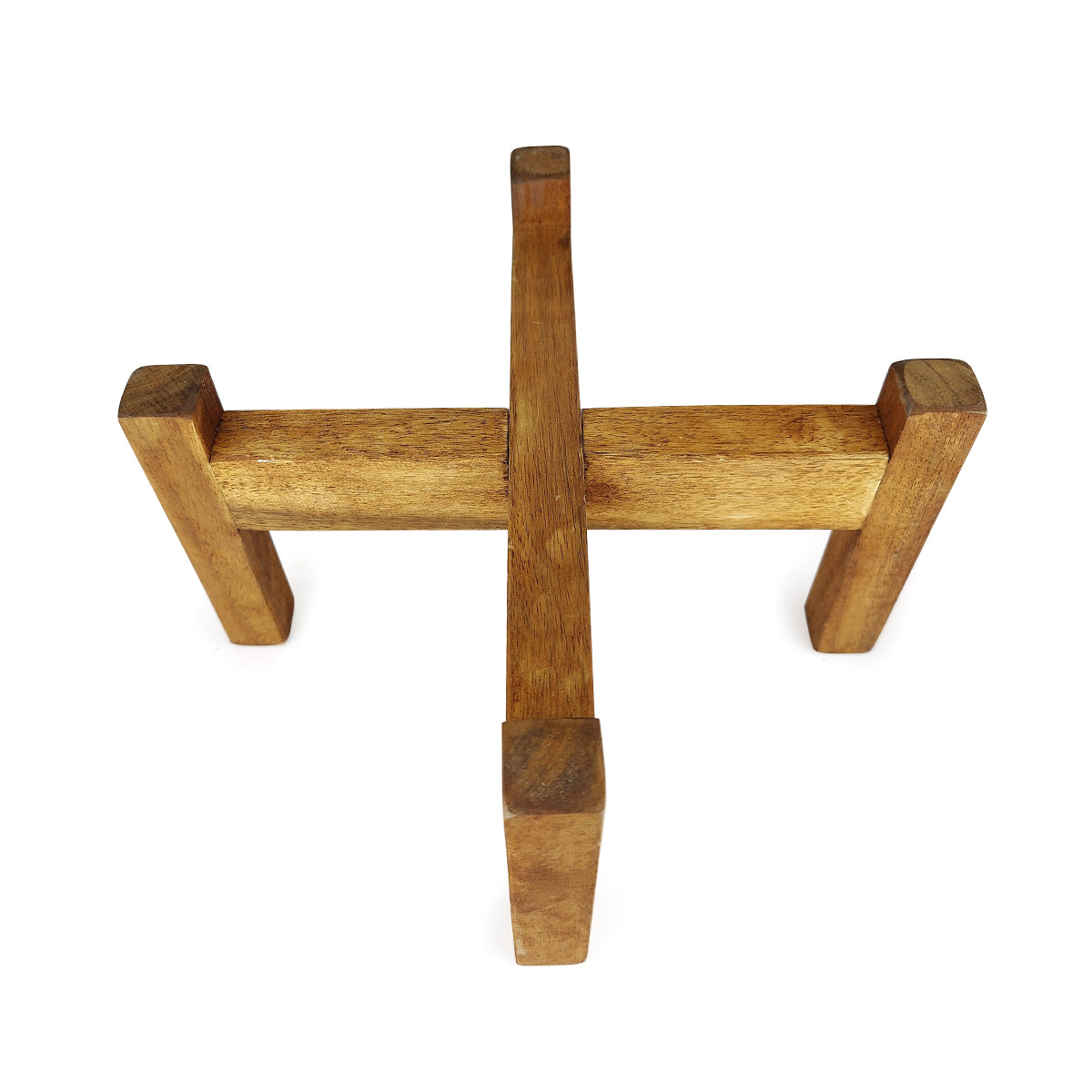 9.8 inch White Ceramic Pot with Wooden Stand