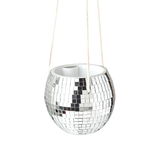 Disco Ball Hanging Planter for sale, silver disco ball planter for small plants, unique gift for plant lovers disco planter, trendy disco ball decor plant pot