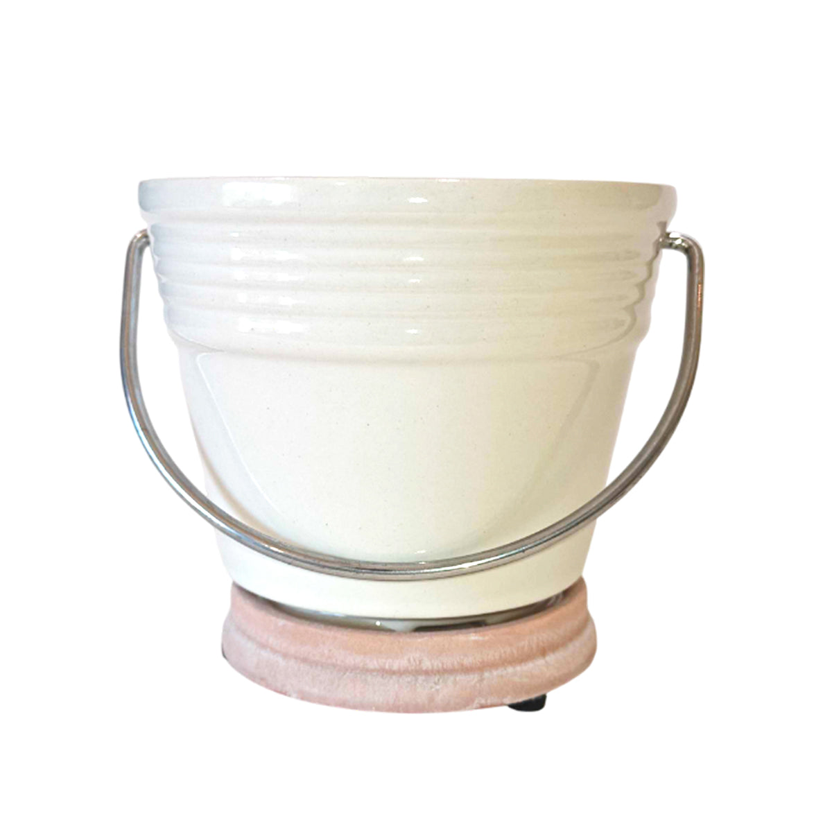 4 inch White Terracotta Pail Pot with Saucer, 4 inch White Pot with Saucer, unique design planters, decorative pots for succulents, succulent pots with drainage