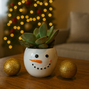 Tiny Tot Snowman Planter with Live 2-inch Succulent, Indoor Mini Plant, Small 2-inch succulent holiday decor
