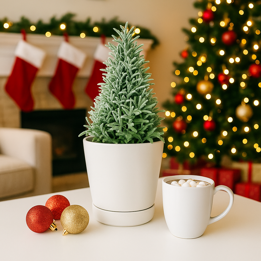 Live lavender plant holiday gift, Miniature lavender tree centerpiece, Herbal Holiday Plant, Christmas Kitchen Decor