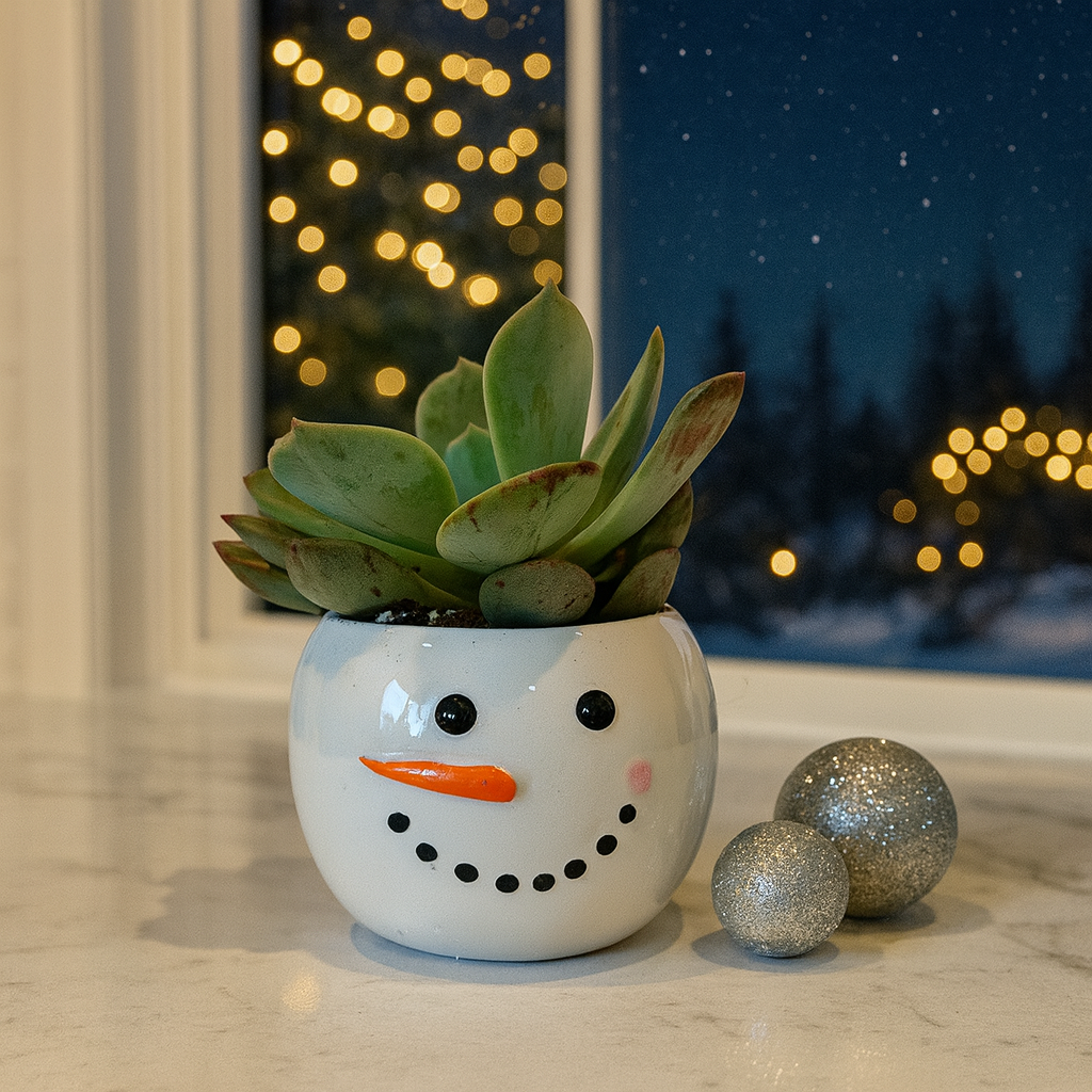 snowman succulent Tiny Tot Snowman Planter with Live 2-inch Succulent | Mini Holiday Gift