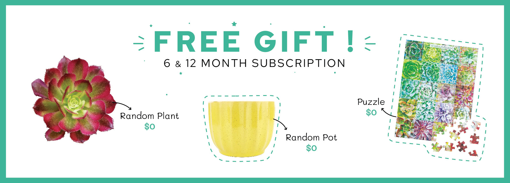 Succulents Box offer free special gift for 6 and 12 month subscription orders