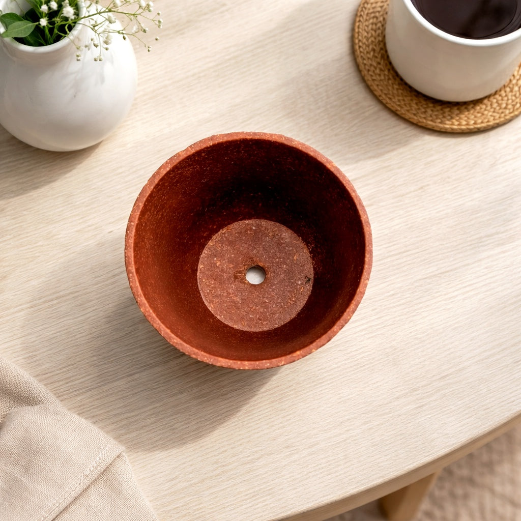 Brown bamboo pot  with drainage hole for 2 inch succulents for sale, Rustic textured brown mini planter for windowsills, Reusable 2.5 x 2 bamboo pot for indoor gardening