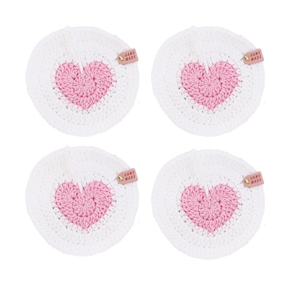 Buy Handmade Boho Crochet Heart Coasters Online, Set of 4 Crocheted Heart Coasters for Home Decor Ideas, Valentine's Day Gifts